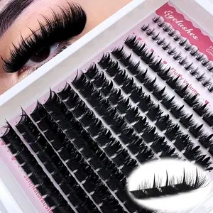 3-in-1 Lash Cluster Set, Spikes 300D/200D/160D/100D/60D Lower Eyelashes, Long 6-18 mm D Curl Volume Individual Lashes, DIY Spiky Manga Eyelash Extensions, Thick Fluffy Mink Strip Look
