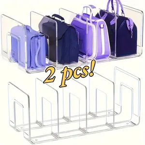 2 Pack Transparent Bag Organizer, Space Saving Organizer, 4 Grid Storage Box for Handbags, Closet Dividers, Tie & Scarf Holder, Shelf Separators, Room Organization Products