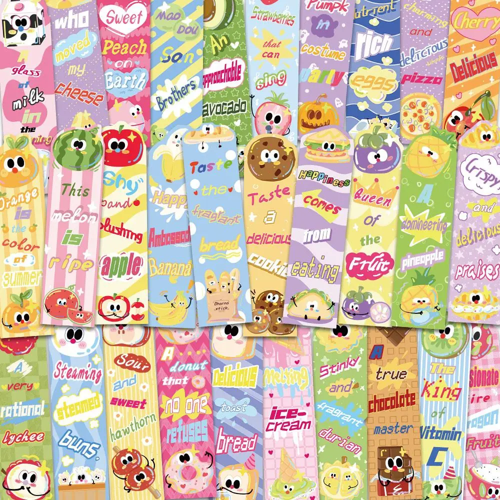 Cute Food Pattern Bookmark, 30pcs/set Creative Cartoon Bookmark, Book Page Marker, Reading Bookmark for Home School Office Labels