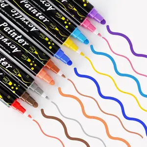 Acrylic Dual-Head Watercolor Markers, Fine Tip & Wide Tip Design, Vibrant Colors Waterproof, Perfect for Art Painting Sketching DIY Coloring, Acrylic Drawing Markers
