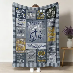 Christian Bible Verse Patchwork Throw Blanket, Soft Flannel Fleece Blanket, Warm Breathable Napping Blanket for Home, Office and Travel, Cozy Religious Bedroom Decor, Soft Blanket, Soft Comfy Blanket