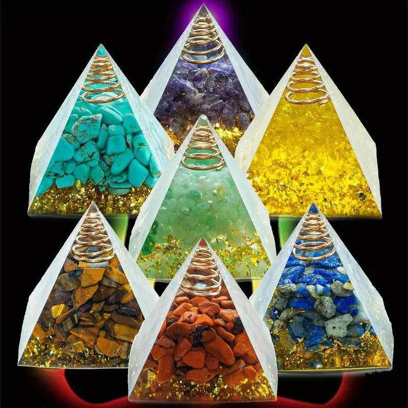 Resin Crystal Pyramid - Natural Quartz Amethyst, Reiki Energy Meditation Tool, Feng Shui Home Decor Statue & Figurine, Chakra Healing Pyramid Shape Accessory