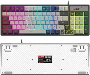HXSJ V600 96-Key RGB Gaming Keyboard, Ultra-Compact 80% Layout with Floating Keycaps, Ergonomic Curved Design, Multi-Function FN Shortcuts for PC/Laptop
