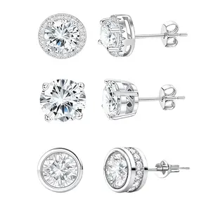 3 Pairs Cubic Zirconia Gold Silver Round Stud Earrings Hypoallergenic 925 Sterling Silver Post Earrings Big Brilliant Stud Earrings for Women Men SpringStatements for pierced ears.Jewelry Box Included Perfect for Holidays Birthdays