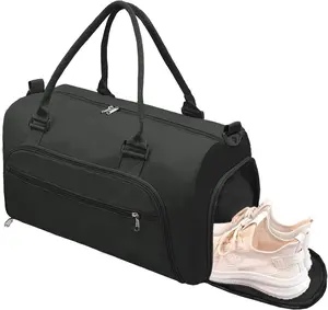 Small Gym Bag for Men & Women with Shoes & Wet Compartment  Duffle Bag for Travel  Workout Overnight Weekender(17.7'',Black)