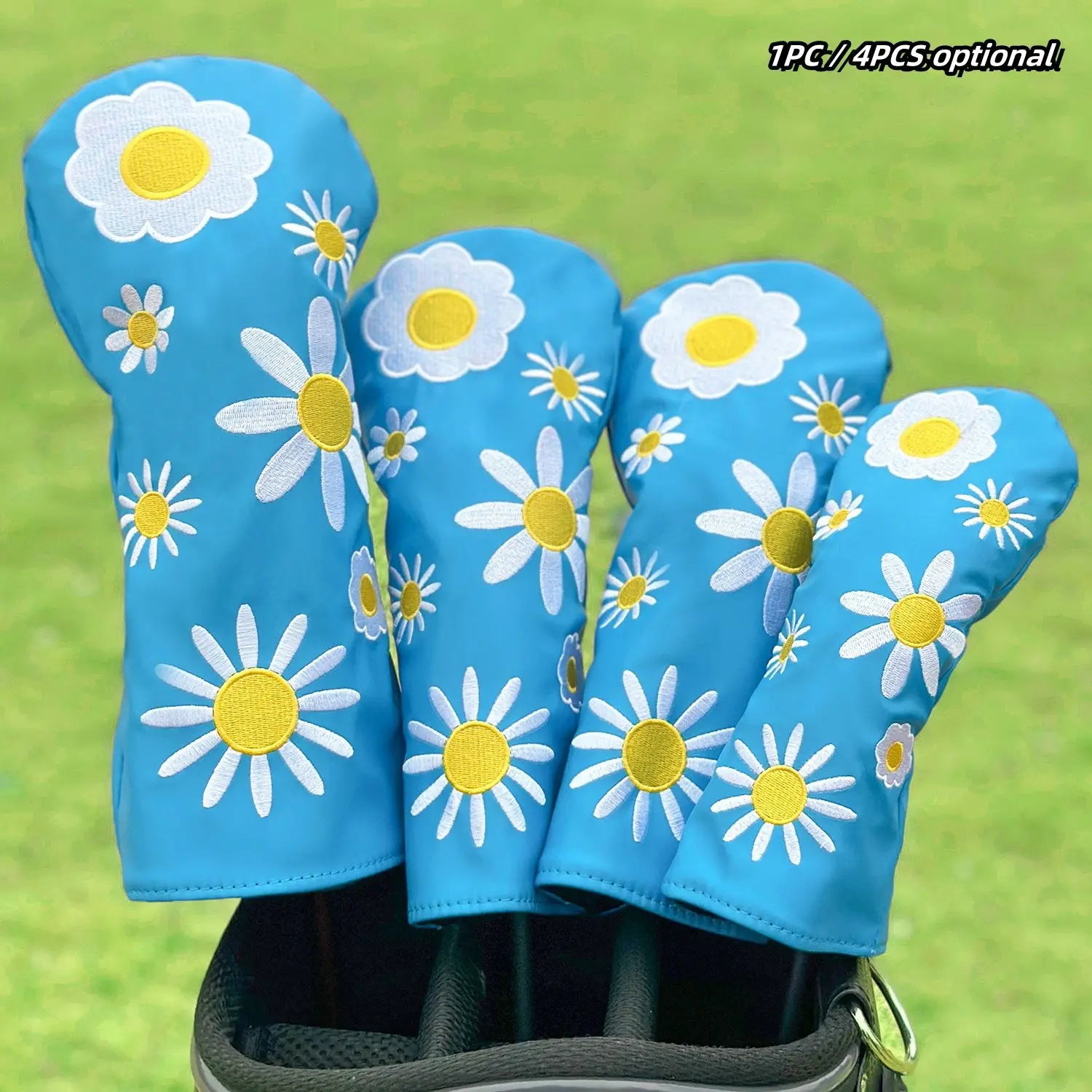 Little Sunflower Design Golf Club Covers, 1pc/3pcs Driver Fairway Hybrids Headcovers, Funny Golf Club Protective Cover for Men Women, Golf Accessory