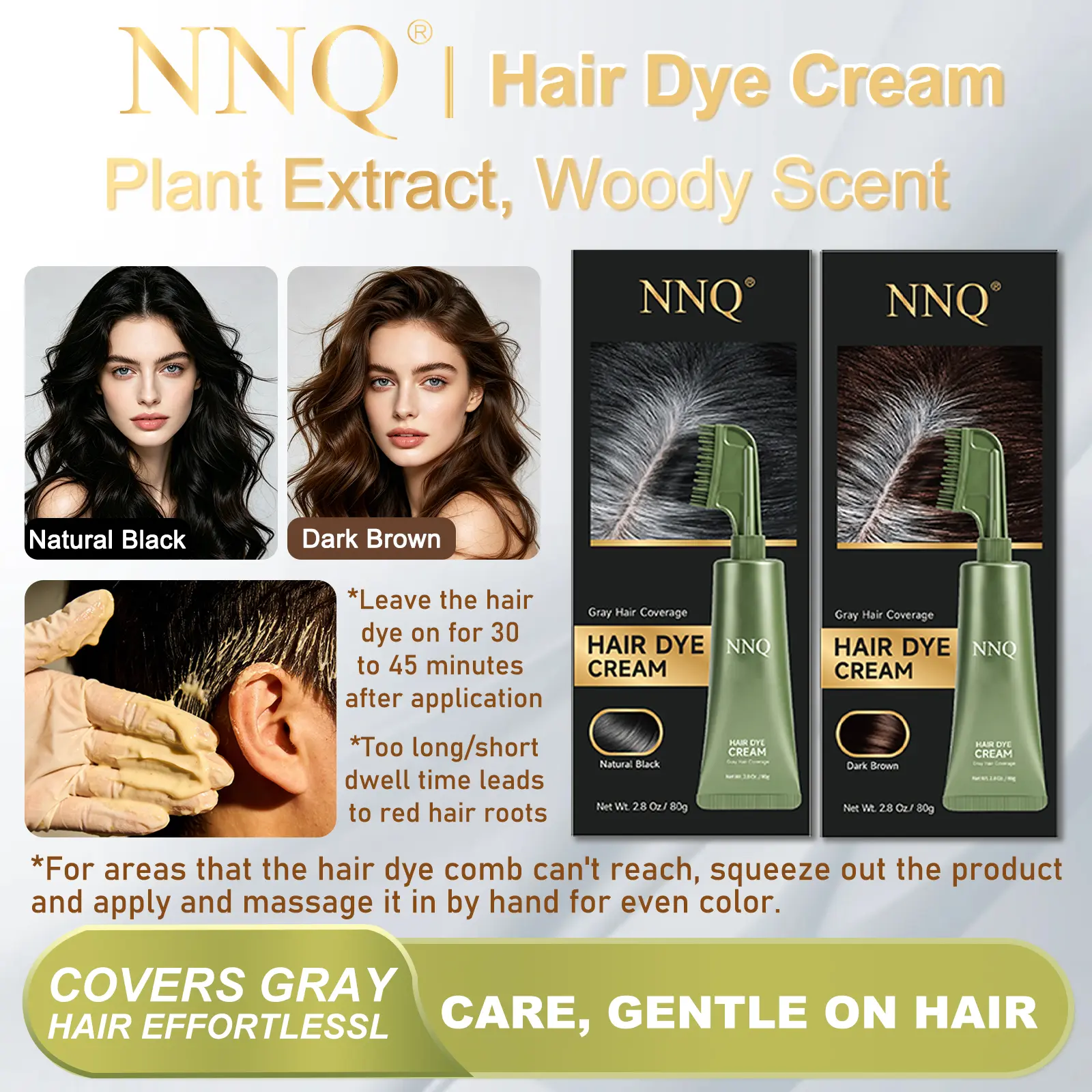 NNQ Hair Dye Comb / Hair Dye Cream — Portable Home Use & Hyaluronic Acid, 100% Gray Hair Coverage, Black & Brown Available, 1 Box with Hair Dye Tools #DealsForYouDays