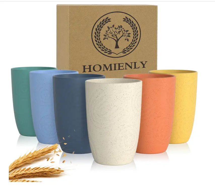 Plastic Cups Alternatives Unbreakable Drinking Glasses Wheat Straw Cup Sets for Kitchen Camping Party RV Stackable Water Tumblers Dishwasher Freezer & Microwave Safe 6 PCS (12OZ, Multi)