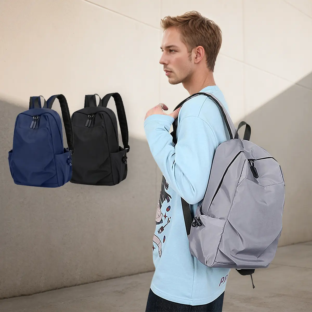 Unisex Plain Street Preppy Minimalist Oxford Backpack for Adults - Waterproof, Lightweight, Cold Wash-Friendly Rucksack with Zip, Side Pockets, Neutral Tones, Multifunction Travel Backpack for City Commuting, Adventure, Multifunction Backpack, Travel Back