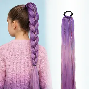 Girls' Braided Wig with Long Straight Heat Resistant Ponytail Hair Accessory, Perfect for Daily Gatherings and Parties, Heat Resistant Wigs