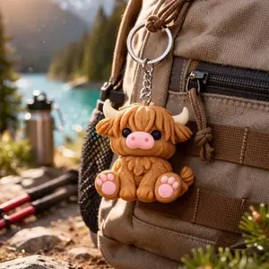 Cute Highland Cow Keychain - Adorable Brown Plush Accessory for Backpacks and Luggage - Perfect for Travel and Gifts