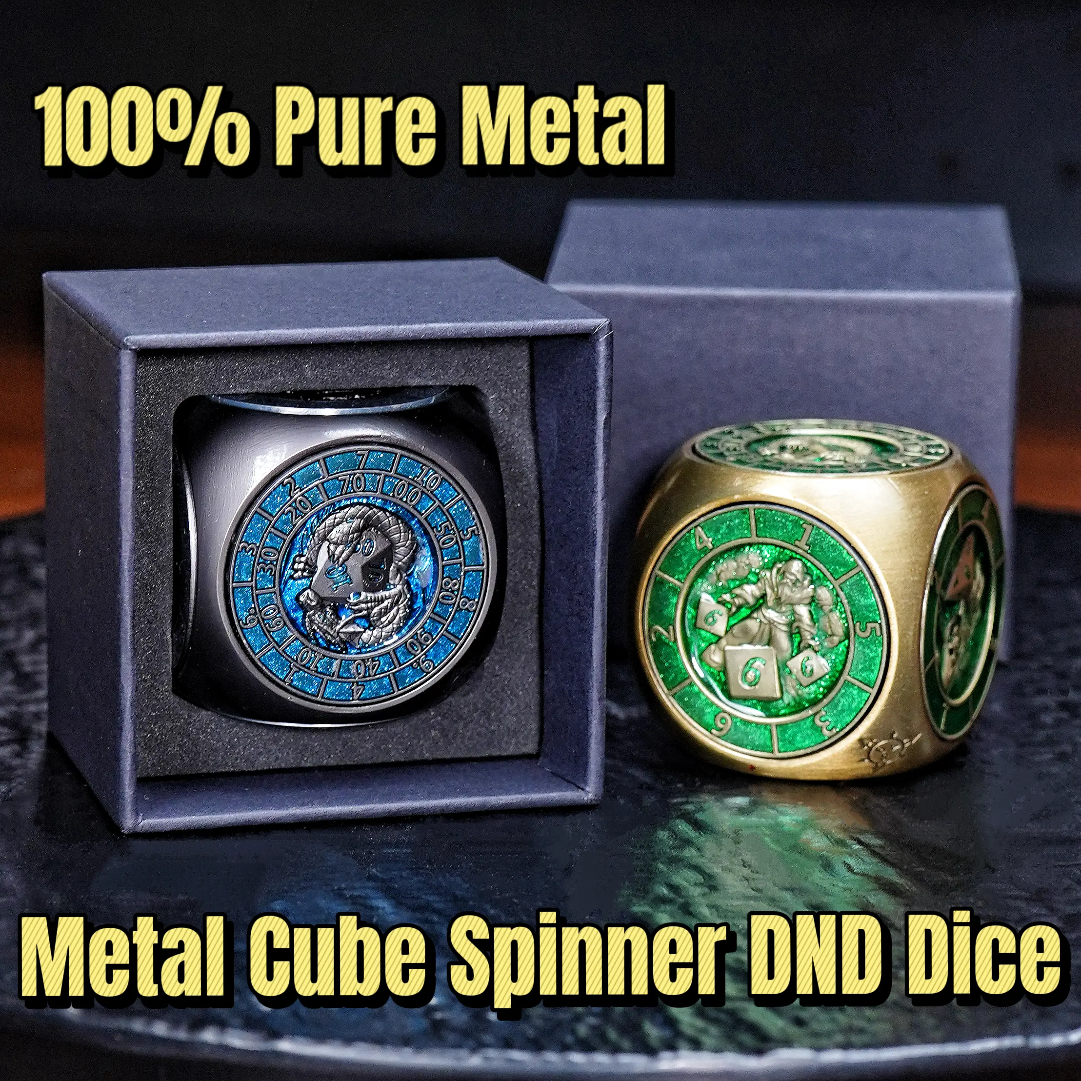 100% Metal 7-in-1 DND Fingertip Spinner Dice - PVC-Free Unisex RPG Collectibles with Rotating Polyhedral Design, 3D Relief, Compact Portable Tabletop Sessions DM Accessory, Father's Day Gift for Him
