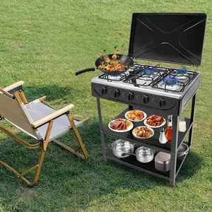 5 Burner Outdoor Portable Propane Stove Gas Cooker, 2Placement Boards Heavy Duty lron Cast Patio Burnerwith Detachable Stand Legs for Camp Cooking
