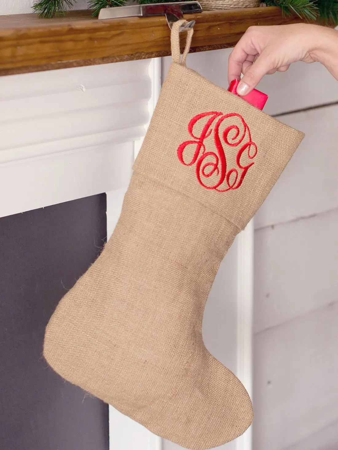 Personalized Burlap Stocking - Personalized Christmas Stocking ~ Monogrammed Burlap Stocking ~ Burlap Christmas Stocking