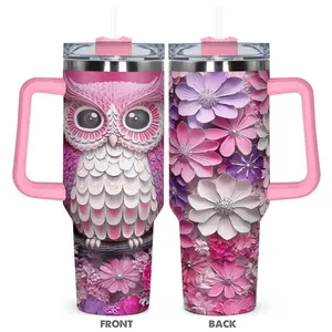 Owl Pattern Tumbler,  1 Count 40oz Stainless Steel Insulated and Durable Water Bottle with Lid, Birthday Gift for Friend
