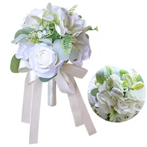 Wedding Bouquets for Bride Bridesmaid Ivory White Artificial Roses Flowers Bridal Bouquets for Bride Wedding Marriage Proposal Party Church Decoration