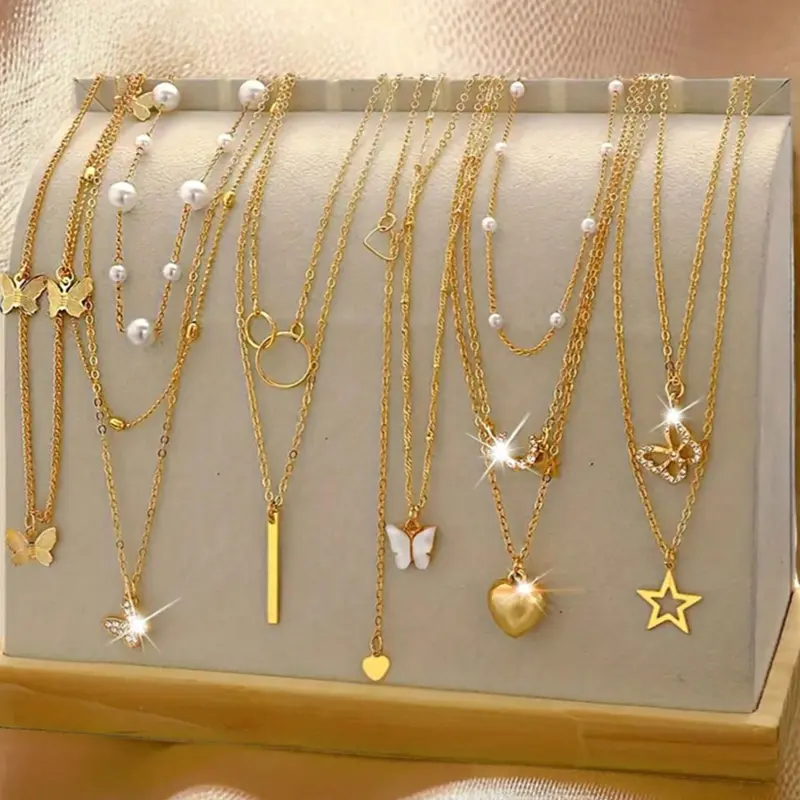 Women's Faux Pearl & Star & Butterfly Design Necklace, Casual Style Necklaces, Fashion Necklace Chain, Dainty Necklace, Dainty Layering Jewelry, Fashion Accessories, Fashion Jewelry for Party, All-match Jewelry for Birthday Gift