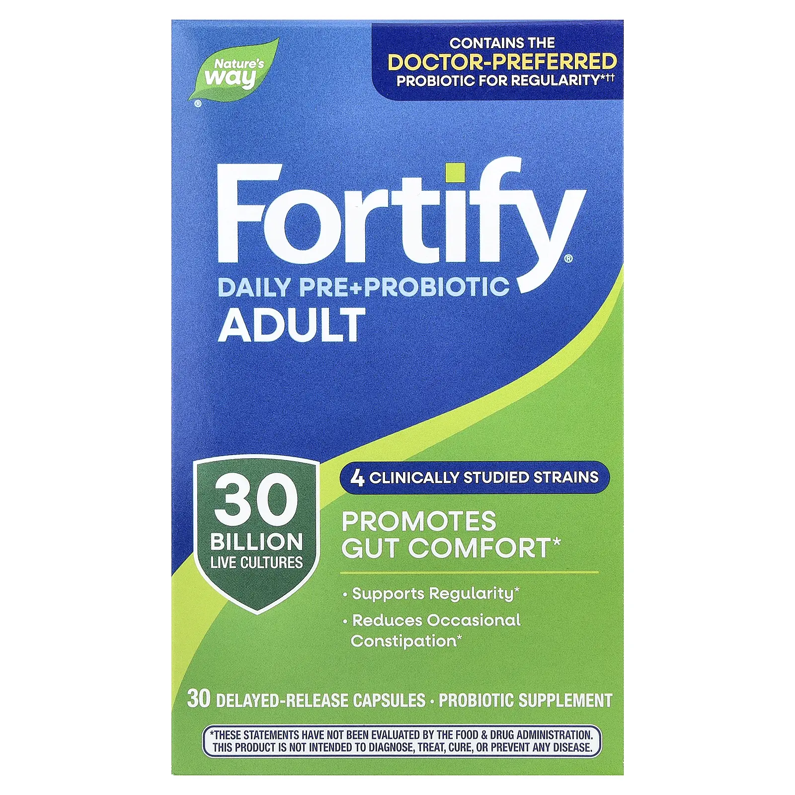 Nature's Way Fortify®, Daily Pre + Probiotic, Adult, 30 Delayed-Release Capsules