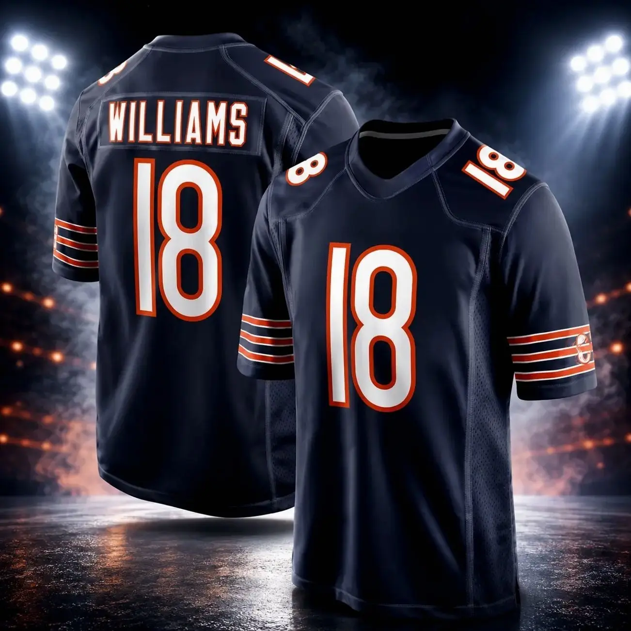 Caleb Williams Jersey #18, Chicago Football Jersey for Men & Women, Unisex Game Jersey, Navy Orange White Sports Shirt, Game Day Fan Apparel & Gift