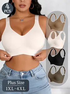 Women's Plus Size Wireless Bra, Adjustable Straps, Soft Comfortable Fabric, Lightweight, Supportive Bra, Home Fitness, Daily Wear, Seamless Design, Womenswear