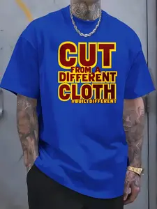 Men's T-shirt with trendy short sleeves featuring the printed text "CUT FROM A DIFFERENT CLOTH", ideal for casual streetwear