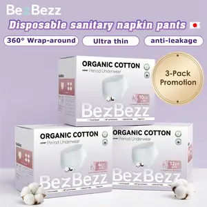 BezBezz Organic & Disposable Period Underwear S-XL 10/12 Pieces| Ultra Thin Overnight Underwear for Women Heavy Flow Overnight Leak-Proof Ultra Soft Keep Dry Fresh, Control Odor A