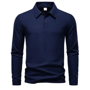 Autumn Men's Soft Waffle Polo Shirt Casual Long Sleeve Classic Polo Shirt Button-Up Golf Shirt Birthday Stretch Fashion Knitwear