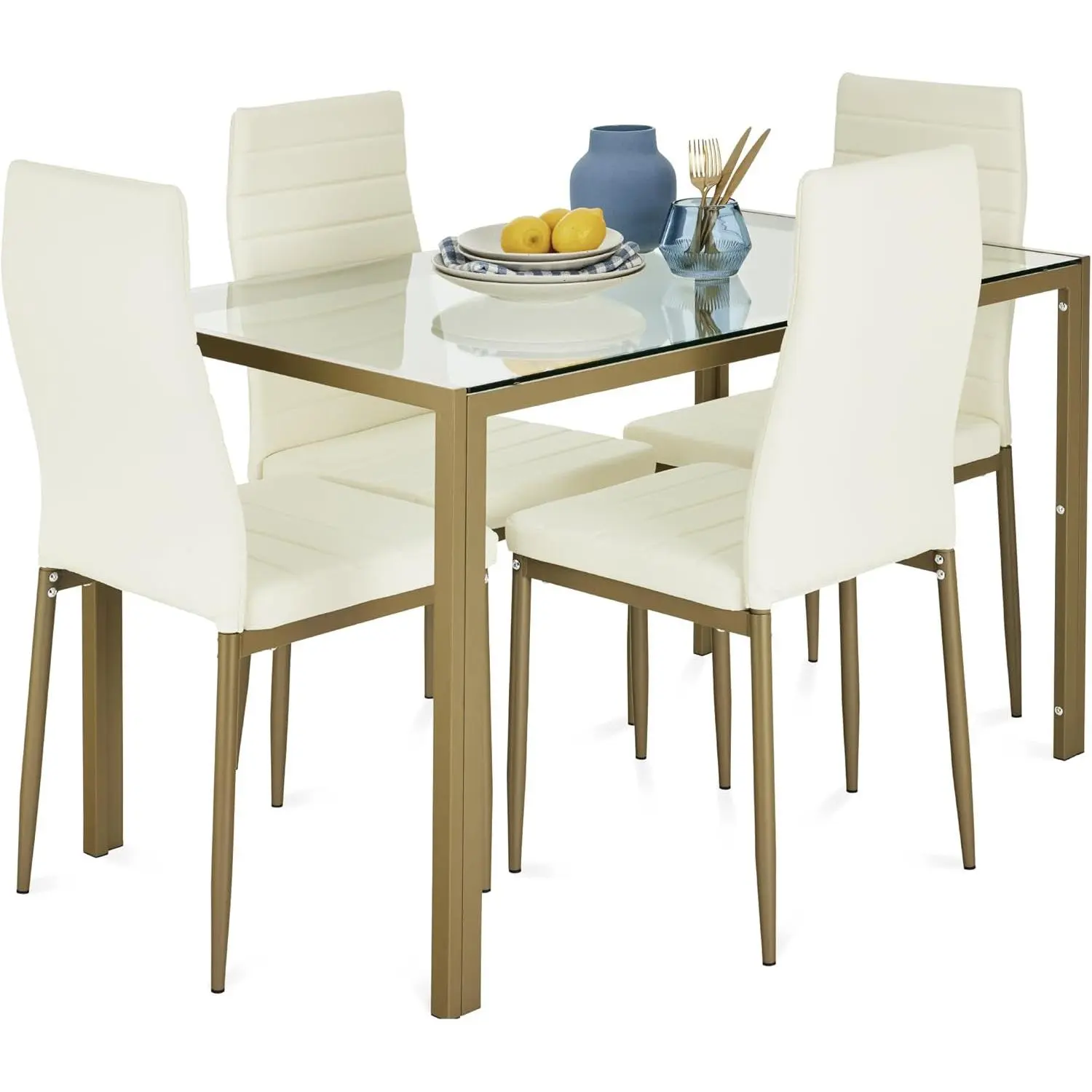 5-Piece Glass Dining Set, Modern Kitchen Table Furniture for Dining