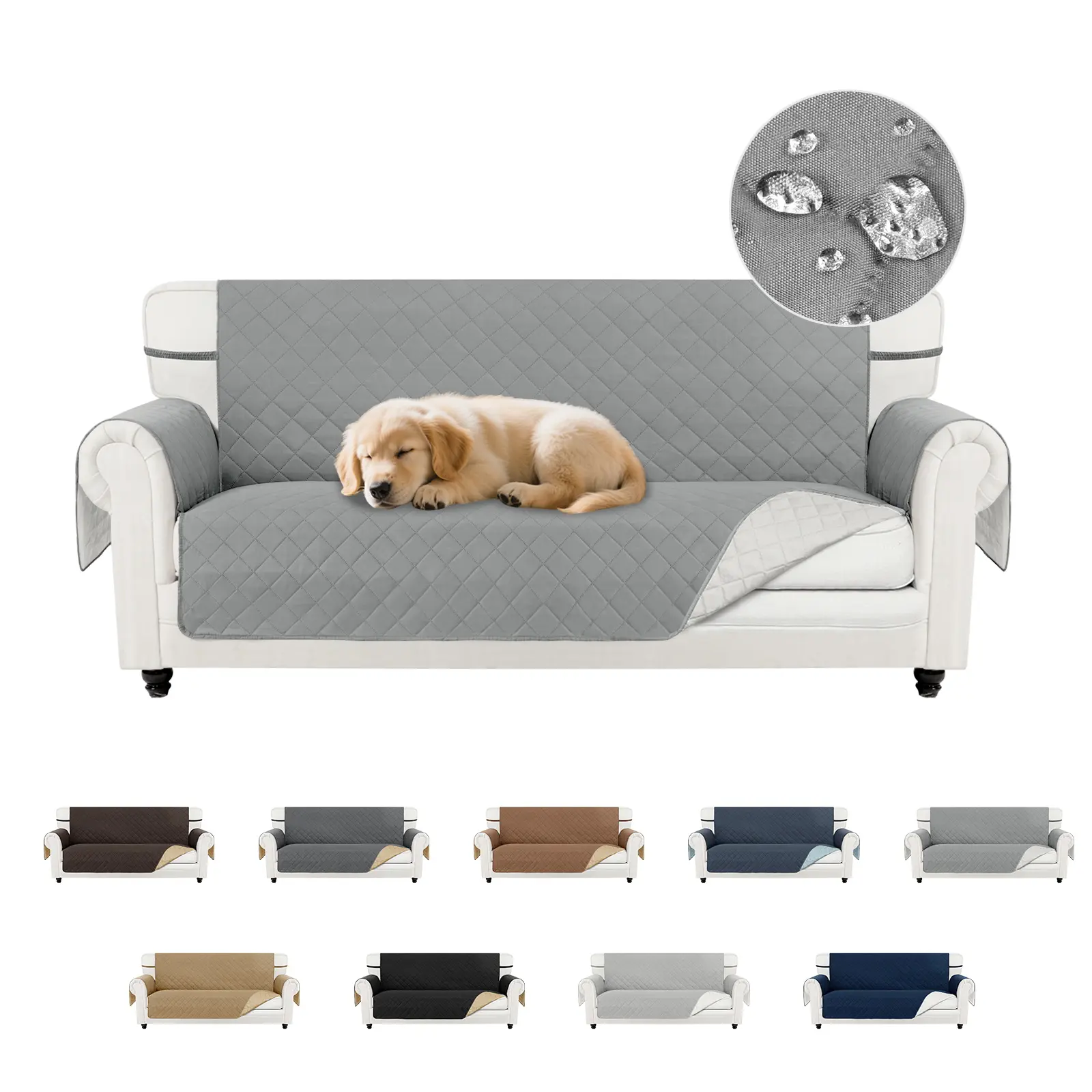 PureFit Reversible Couch Cover for Sofa - Water-Resistant Quilted Slipcover with Elastic Straps for 1/2/3-Seater Cushions, Non-Slip Washable Protector for Pets, Living Room Christmas Decor (Sofa Covers Washable)