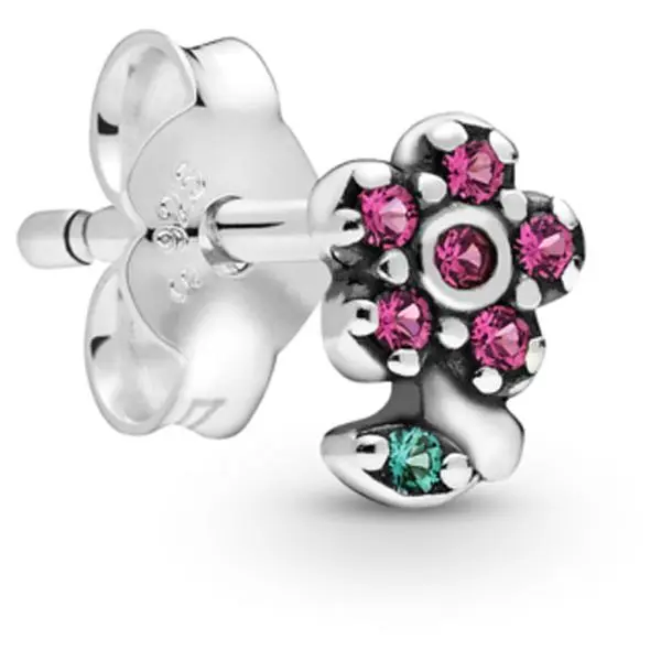 PANDORA My Pretty Flower Single Stud Earring, Dainty Sterling Silver Jewelry with Colorful Crystals for Pretty Studs & Earring Stacks 298537c01, Stud Earrings Jewelry