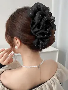 1 piece of rhinestone bow cloud bubble gauze starry bubble hair clip, large satin bow elegant hair clip suitable for women and girls, chiffon bubble styling accessory makes hair more beautiful, suitable for all occasions and daily fashion, Hairclips
