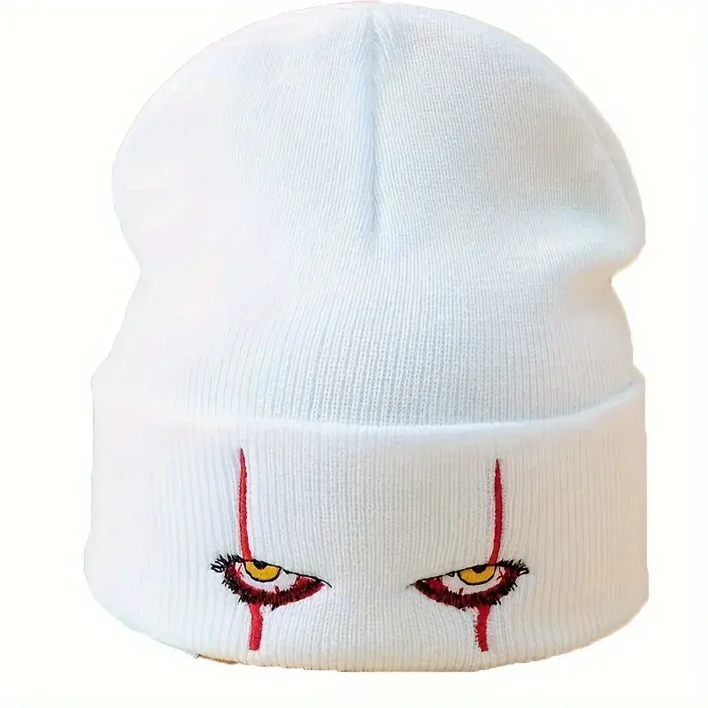 Pennywise scary eyes Embroidered Terror Clown Eyes Warm Knitted Wool Beanie, Pullover Hip-Hop Style for Winter Halloween Hat