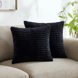 【 Father's day gifts】Oneroom 18“x18”  Black/Gray  Ribbed Corduroy Throw Pillow, Soft Fluffy Square Decorative Pillow with Insert for Couch Sofa Bed Living Room，throw pillow，couch cushion，sofa pillow，decorative cushion，accent pillow for couch