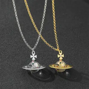 Trendy 3D Saturn Crystal Resin Ball Necklace Dainty Layered Choker Gift Idea For Her Fashion Jewelry