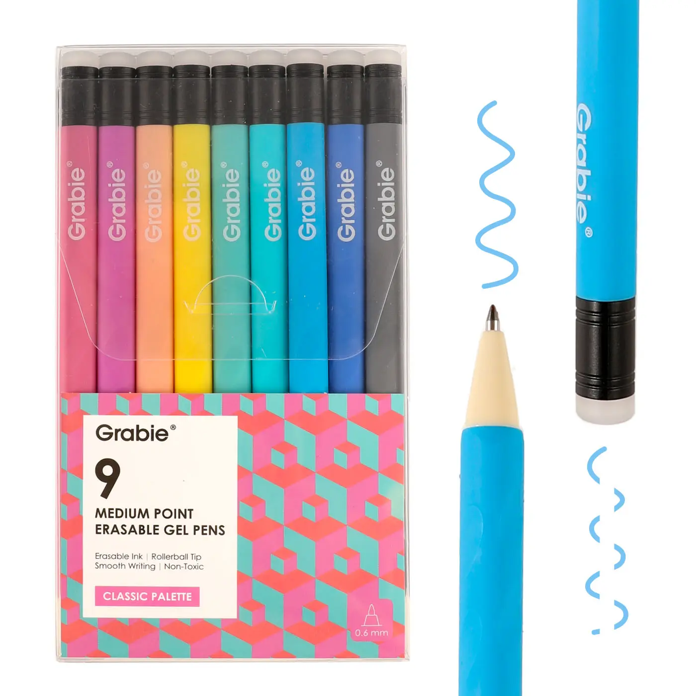 Grabie 0.6mm Medium Point Erasable Gel Pen Set (9-Piece) - Back to School, Class Reward Gift Idea, School Supplies Colorful, Art, Palette Pens & Office Accessories for DealsForYouDays