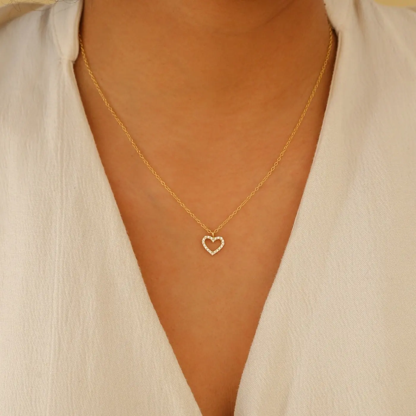 Forever Pave Heart Necklace by Caitlyn Minimalist - Dainty Diamond Heart Pendant Necklace in 18K Gold & Silver - Delicate Jewelry - Anniversary Gift for Her