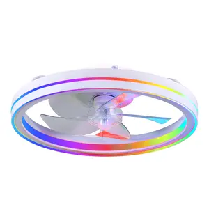19" Bladeless Ceiling Fan & Fandelier Ceiling Fans with Light, Low Profile Flush Mount Fan with Remote/APP Control for Bedroom, Living Room, Kitchen (19 Inch White)