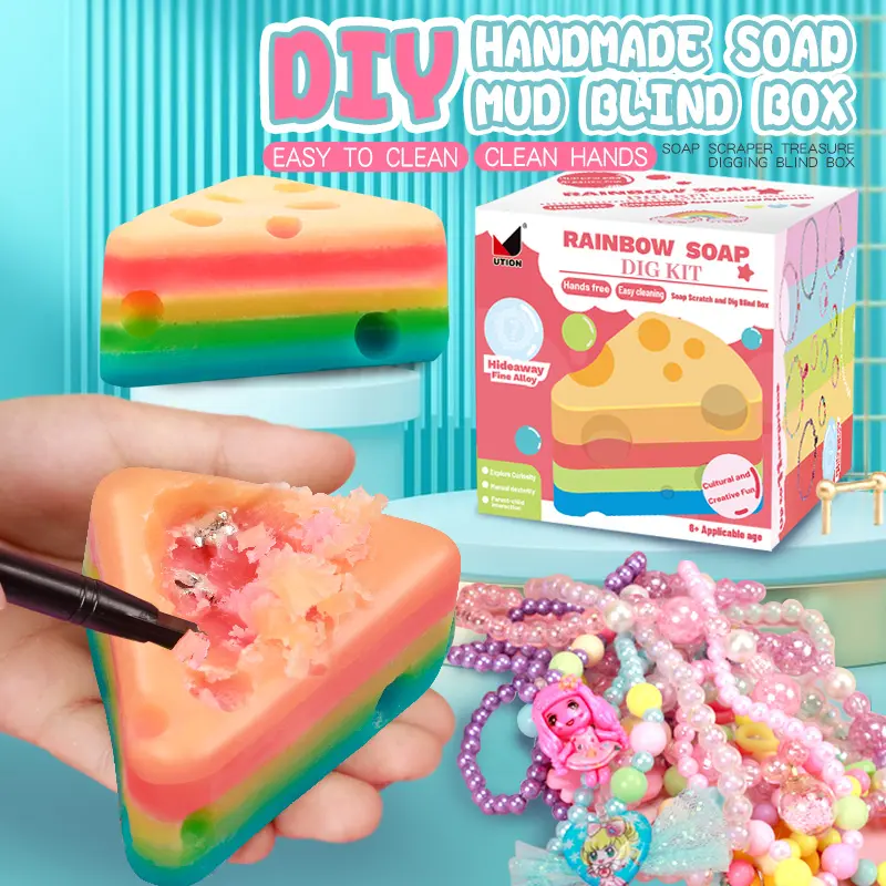 Children's Archaeology Rainbow Soap Blind Box - DIY Gem-Digging Toys with Handmade Bracelet-Making DIY Material for Girls