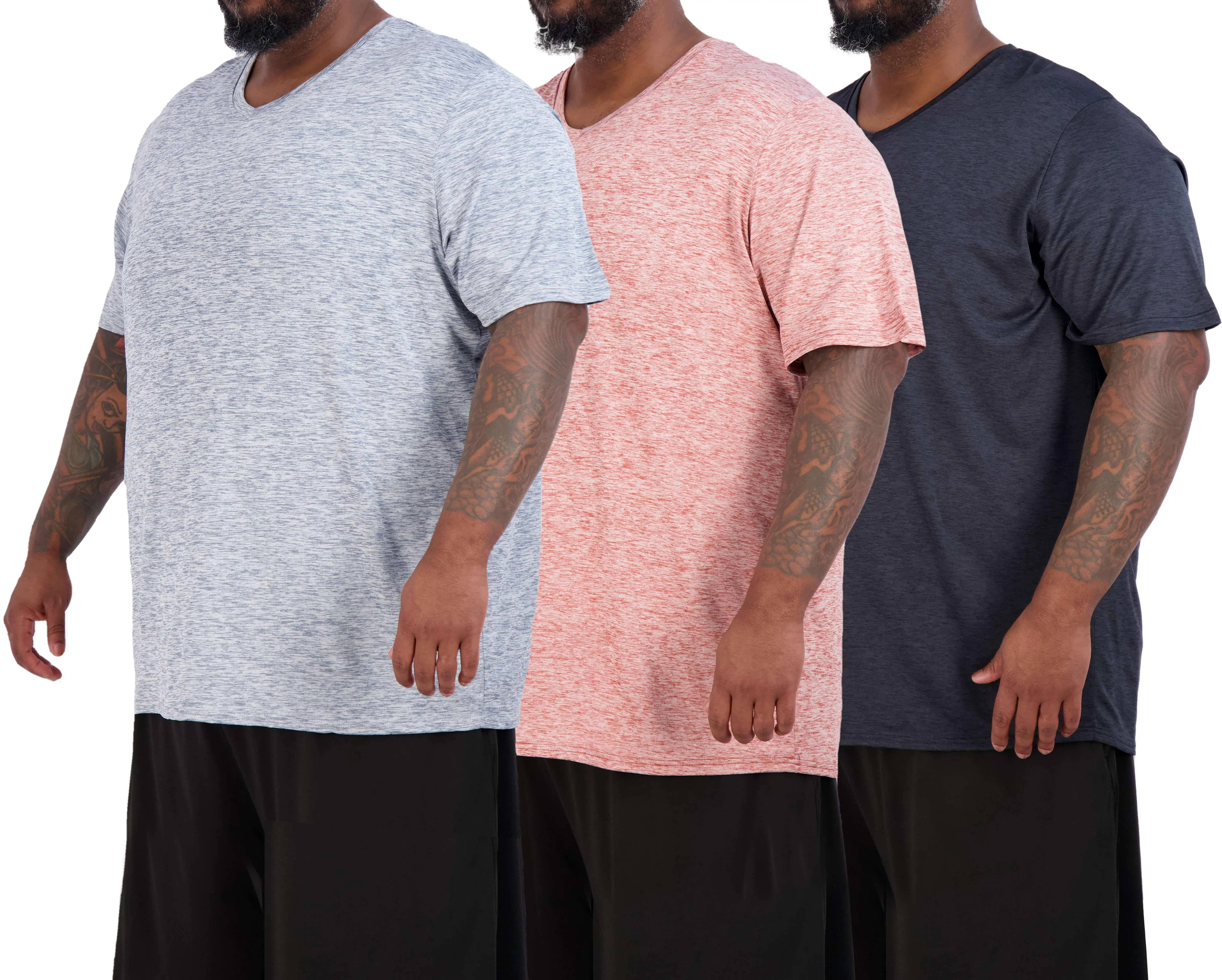 3 Pack Men's Big and Tall Dry Fit V Neck T Shirt Workout Gym Athletic Tee