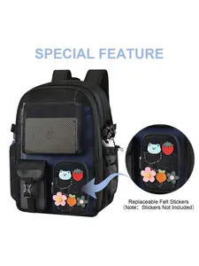 Mesh Backpack for School 36L Large Capacity Stylish Daypacks with Inner Laptop Compartment Lightweight Unisex Design for Adults Girls & Boys Breathable Mesh Material Comfortable Straps Replaceable Felt Stickers