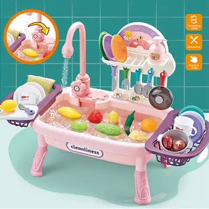 Electric Dishwasher Toy for Kids Pretend Play Kitchen Sink with Water Spray Cooking Play Set with Sound Effects Role Play Toy for Toddlers Age 3-8 with LED Lights and Interactive Buttons