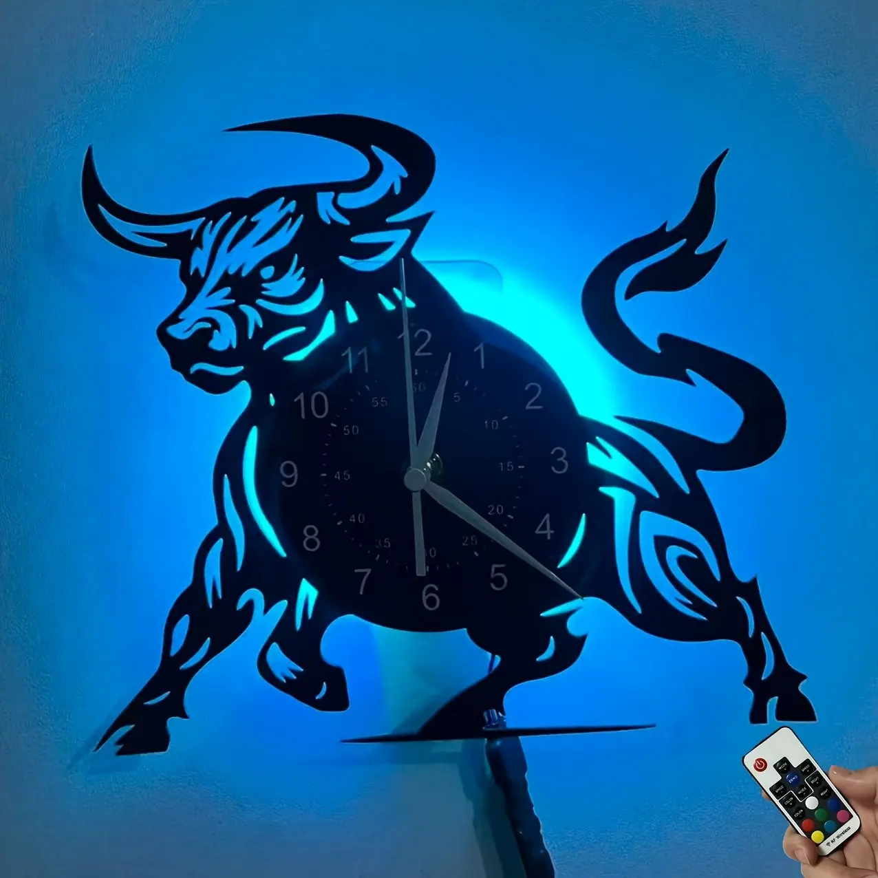 Colorful vinyl wall clock, featuring the powerful bull theme design. Designed for hair salons. Suitable for home decoration, company decoration, shop decoration, birthday gifts, graduation gifts, festival gifts, housewarming gifts, and desktop ornaments.