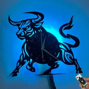 Colorful vinyl wall clock, featuring the powerful bull theme design. Designed for hair salons. Suitable for home decoration, company decoration, shop decoration, birthday gifts, graduation gifts, festival gifts, housewarming gifts, and desktop ornaments.