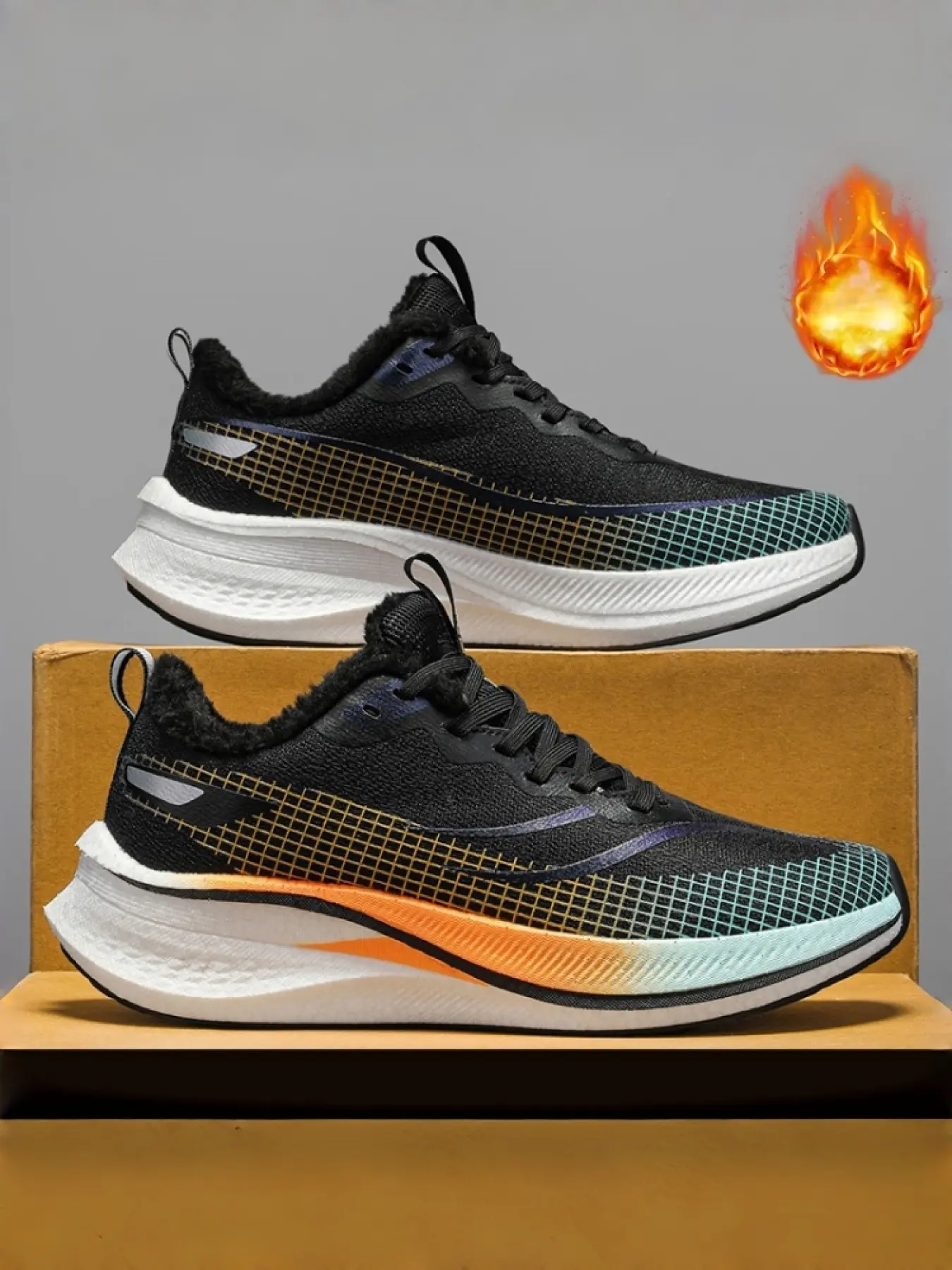 1 Pair Multi-color Fleece-lined Stylish Sneakers - Comfortable Upper + Elastic Outsole + Warm Lining, For Autumn/Winter Daily Wear & Light Sports, Comfortable & Versatile