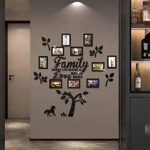 10Pcs 6 Inch Family Tree Acrylic Photo Frame Wall Stickers, Removable 3D Mirror Pony Tree Wall Decals, Art Background Decor for Living Room, Bedroom, Kitchen, Dining Room and Office Home Decoration