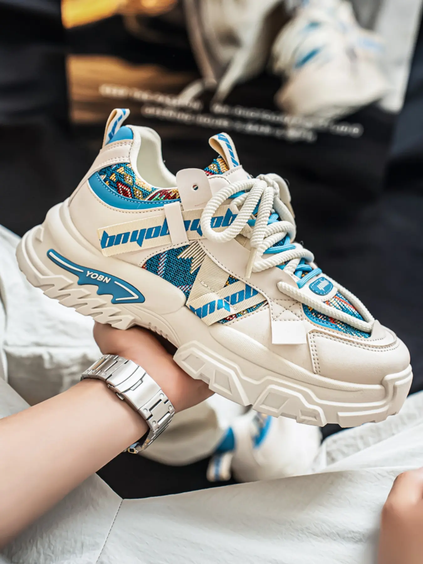 Springshoes Ethnic Embroidery Chunky Sneakers, Retro National Style Color Block Platform Dad Shoes, Thick Sole Height Increasing Casual Sports Shoes, Fashion Versatile Daily Walking Trainers for Unisex Men Women