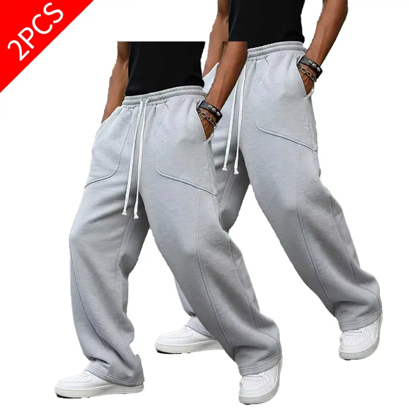 Men's Activewear Sports Joggers, 2-Piece Set of Baggy Wide-Leg Sweatpants with Adjustable Drawstring for Streetwear & Skating, Two Piece Set, Skating Pants