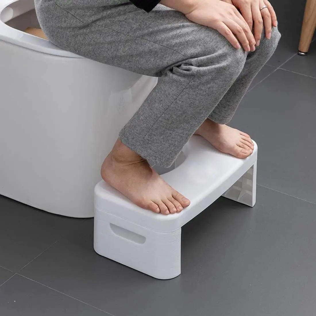 7 inch Folding Toilet Stool,White Foldable Bathroom Potty Step Stool for All Ages - Sitting Posture Foot Stool.