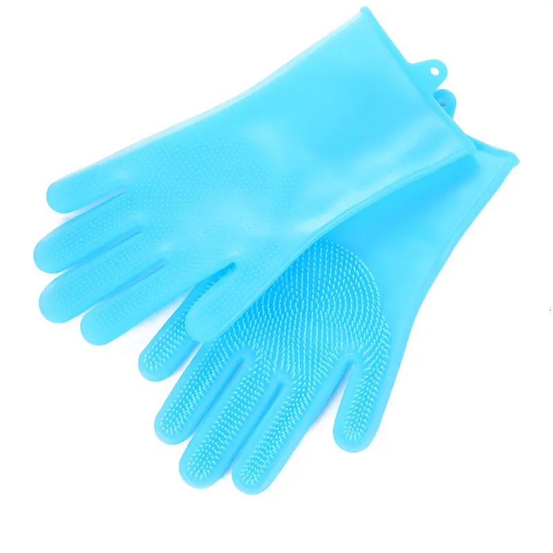 Multifunctional Silicone Household Gloves with Textured Scrubber - 30x16cm Heatproof Waterproof Hand Gloves, 1 Pair for Kitchen Cleaning & Anti-Scald Use
