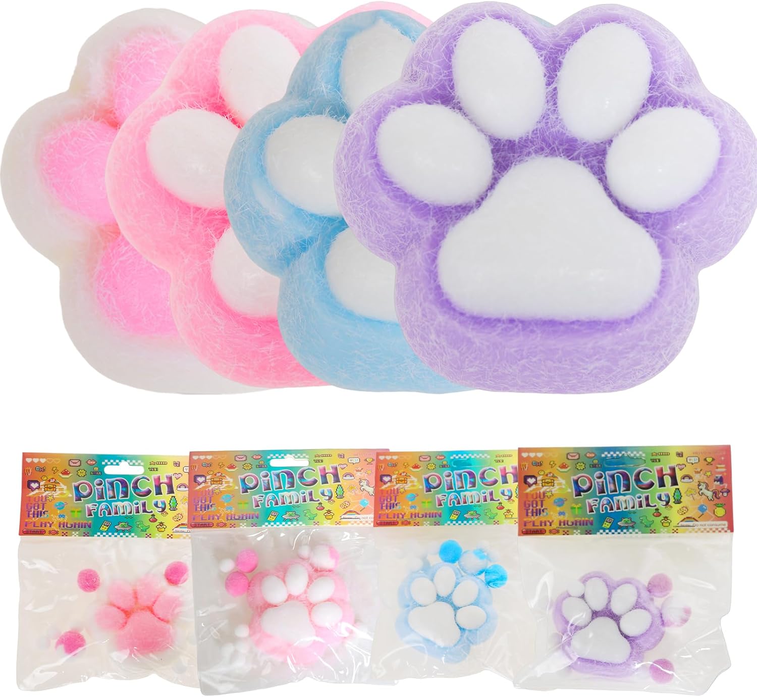 3PCS Cat Paw Squishy Toys – Large 3.15in Kawaii Fidget Squishies for Kids & Adults, Soft Sticky Squeeze Fur Ball Stress Relief Toy, Funny Jelly Novelty
